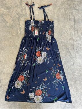 Navy Floral Smocked Sundress with Adjustable Ties
